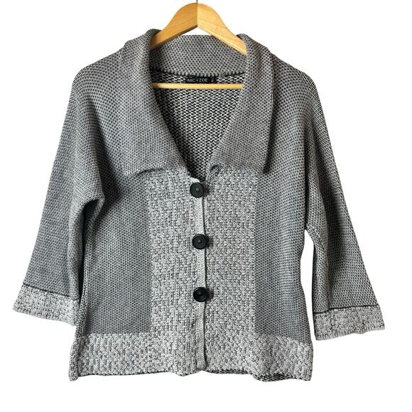 Nic + Zoe Sweaters - Nic Zoe Chunky Knit Cardigan Sweater Womens Lg Big Buttons Boho Lagenlook Gray